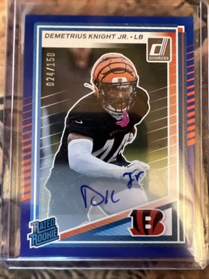 2025 Panini Donruss Demetrius Knight Jr #385 Rated Rookie Auto /150 Bengals Blue