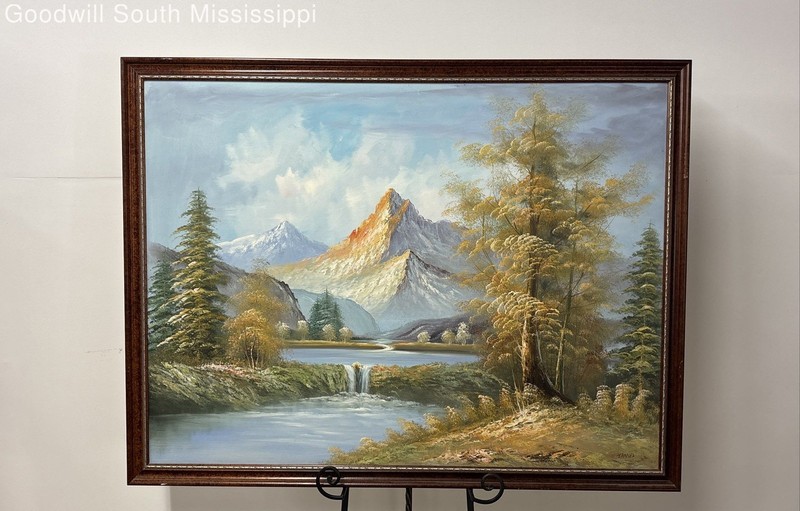 Mountain landscape Oil on canvas Signed. Framed