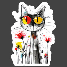 Cat Sticker Vinyl Decal Abstract Colorful Eyes Graffiti Art Cute Kitty