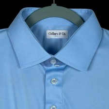 Collars & Co Polo Shirt Mens Small Sky Blue Dress Collar Preppy Stretch Office