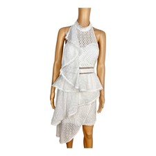 ASOS DESIGN Halter Mini Dress Size 10 White In Broderie Tiered Ruffle Backless