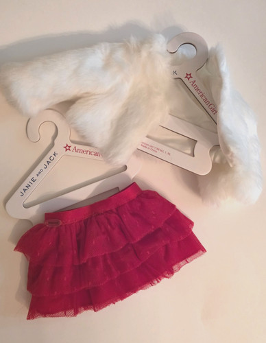 2022 18" Janie & Jack Red Tulle Skirt & White Fur Coat Outfit American Girl