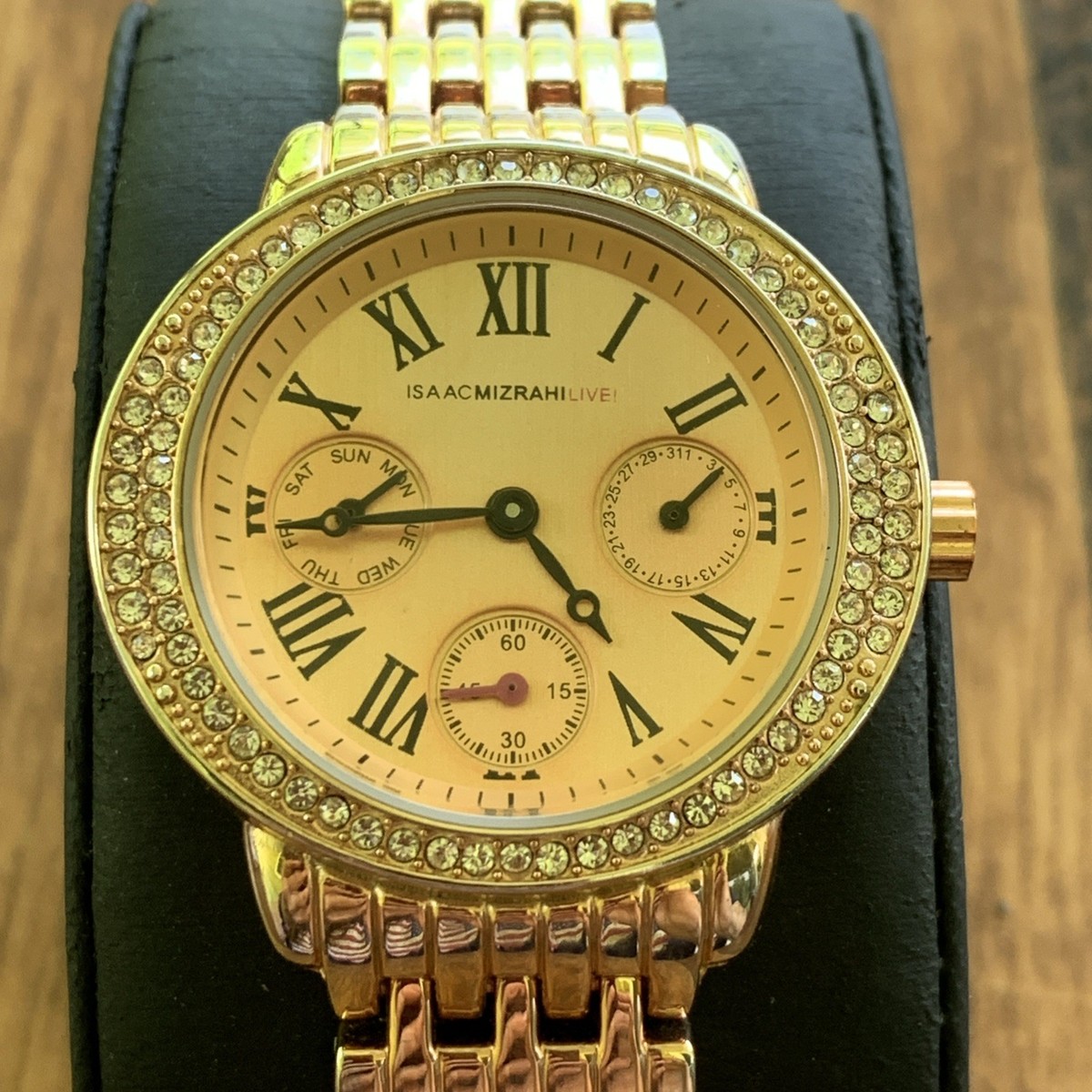 Isaac Mizrahi Live! Women’s Gold Tone Watch With Rhinestones & Two Bracelets Isaac Mizrahi Live Watch, Womens Gold Tone, Rhinestones, New  main image 2