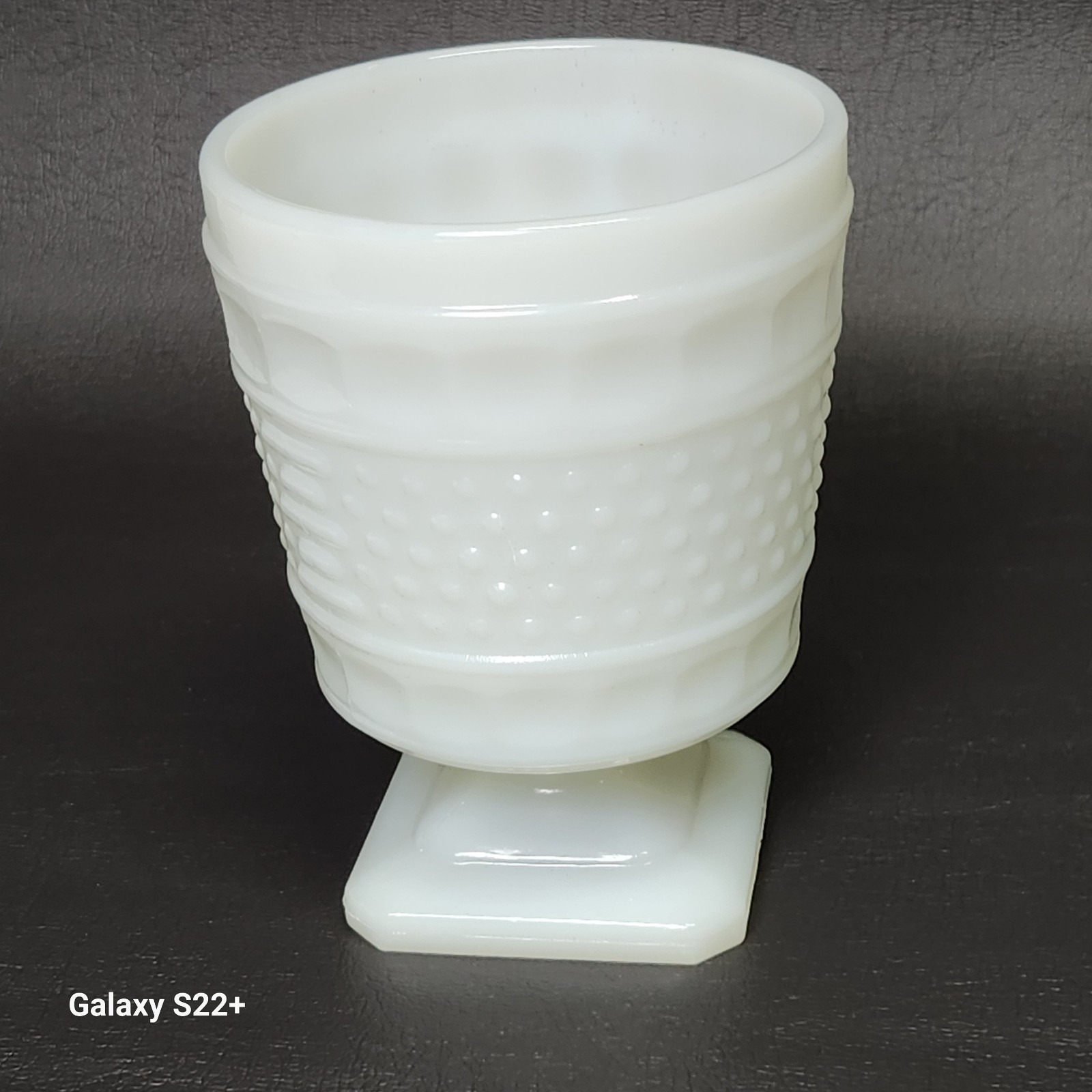 Napco USA EO Brody Round Milk Glass Hobnail Compote Chalice Square Pedestal Vase