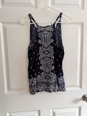 #ad LUQ Navy amp; White Paisley Print Women#x27;s Tank Top Blouse Size Small $18.00