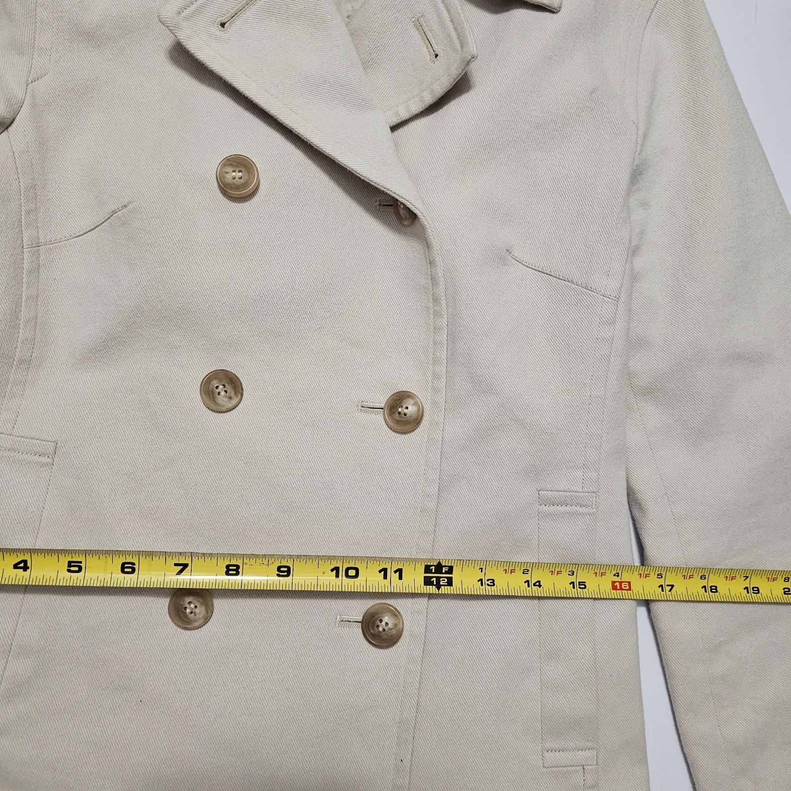 Michel Klein Paris Double Breasted Wool Blend Peacoat Coat Medium Beige