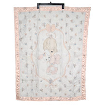 Precious Moments Handmade Baby Girl Blanket Quilt Pink Edge Vintage