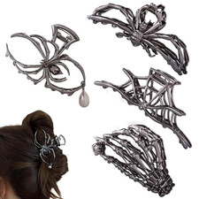 4 Pieces Metal Spider Web Skeleton Hand Skull Hair Claw Clips for Halloween Goth