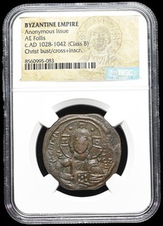 BYZANTINE. Anonymous Christ Follis 1028 1034 AD. Class B NGC Certified