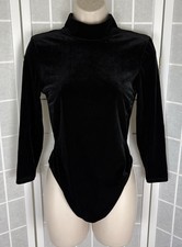 Good American Womens L 10/12 Size 3 Black Velvet Backless Mock Neck Bodysuit