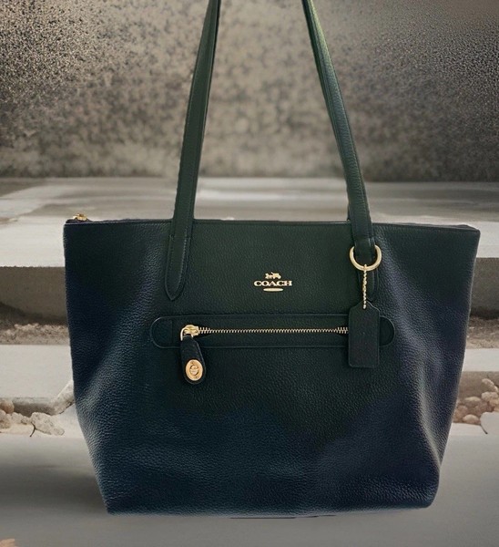 Coach 38312 Taylor Leather Tote Shoulder Bag Black Gold Classic Luxury EUC