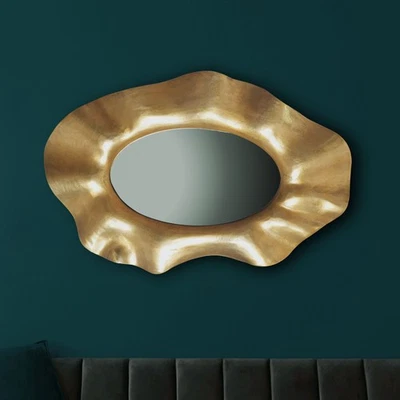 FineBuy Miroir Murale Métal 60x90 cm Miroir Mur Couloir Grand Doré Asymétrique - Photo 1/4