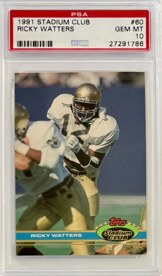 1991 Topps Stadium Club RICKY WATTERS #60 RC ROOKIE PSA 10 GEM MINT! NINERS IRIS
