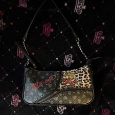 Ed Hardy Women's Ed Hardy Purse Cheetah Print Shoulder Bag Skulls and Heart New
