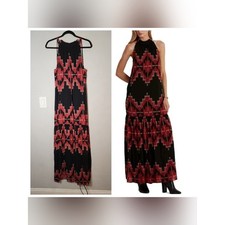 Lauren Ralph Lauren South Western Georgette Halter Maxi Dress Aztec Red Black 10