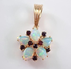 Authentic Vintage 14K Yellow Gold Plated Silver 2Ct Fire Opal Floral Pendant Slide Charm