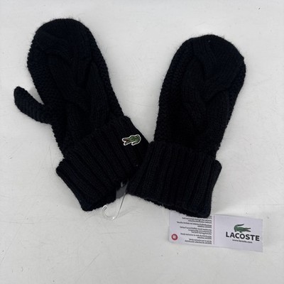 NWT LACOSTE Mitten Black Alpaca/Acrylic Blend Croc Logo RV4037 51 Knit Size M