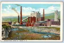 1928 Berlin New Hampshire NH Postcard International Paper Co. Factory Building