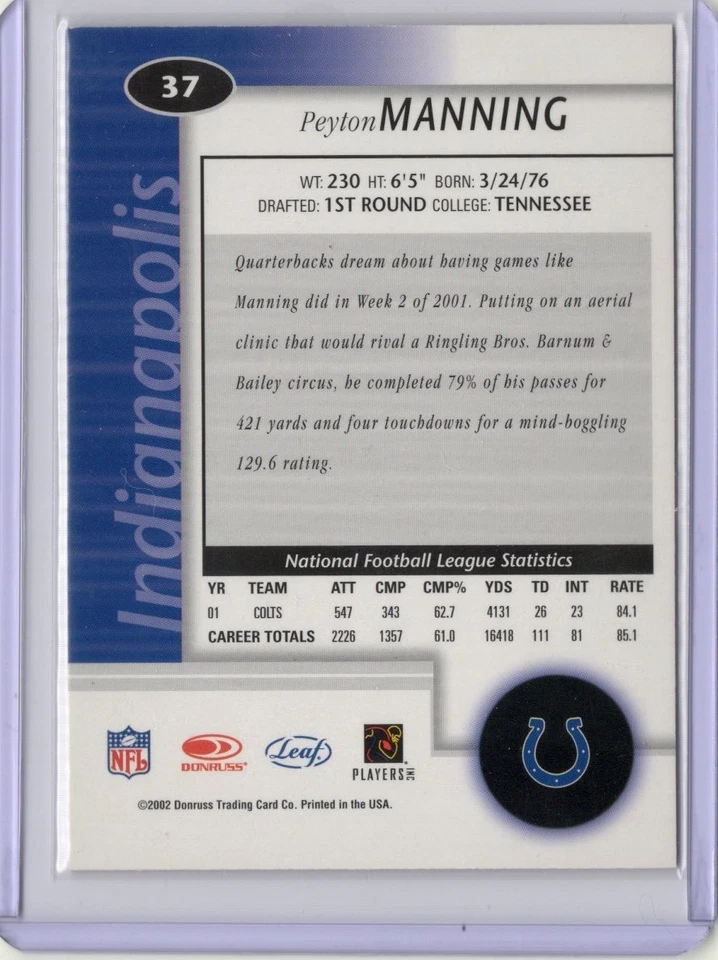 2002 Leaf Certified - Peyton Manning #37 - Image 2 of 2