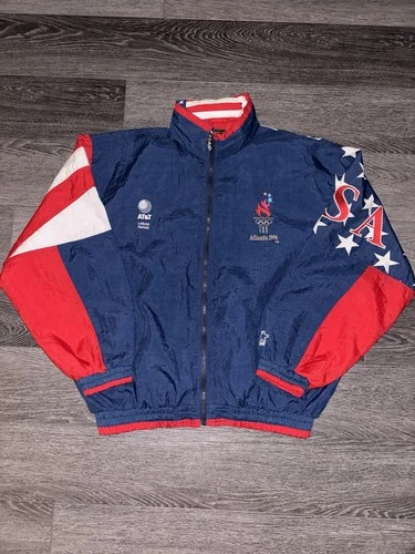Vintage USA 1996 Atlanta Olympics Starter Windbreaker Jacket Men’s XL Navy Blue - product listing photo
