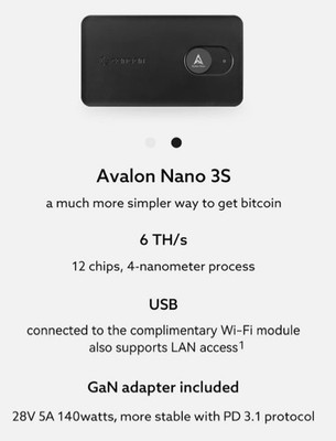 Canaan Avalon Nano 3S Bitcoin Miner 6TH/s + PSU  black and white random sent.