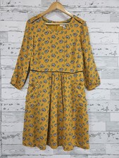 Boden Womens 10 Yellow Floral 3/4 Sleeve Dress with Side Pockets