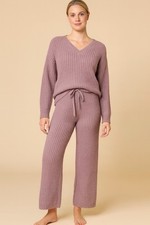 Softies Women  s Waffle Marshmallow V-Neck Luxe Lounge Set, Size XS Driftwood