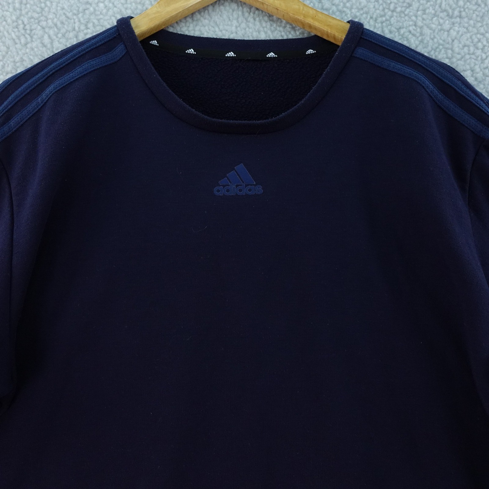 Adidas Mens M Sweatshirt Crew Neck Pullover Long Sleeve Dark Blue 3 Stripe