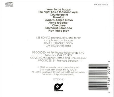LEE KONITZ TERZET DOVETAIL NEW CD