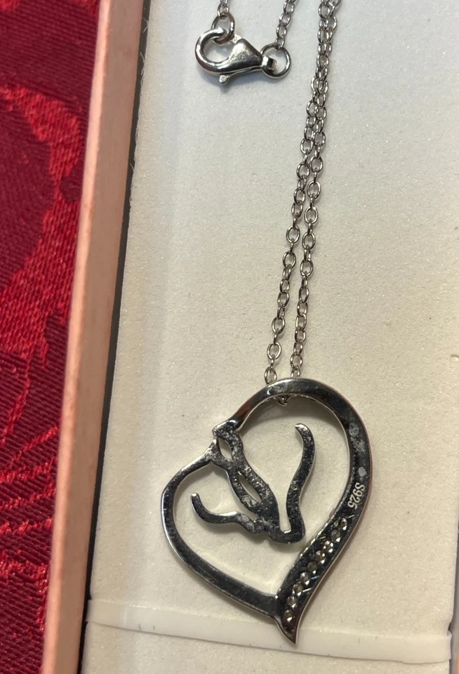 Винтажный серебро S925 две лошади головы и фианиты камни сердце подвеска ожерелье - Изображение 3 из 4