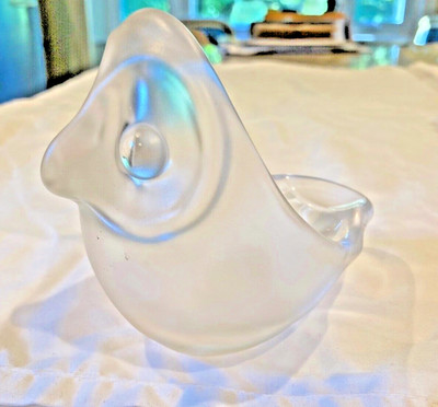Vintage Vannes Le Chatel Crystal Art Glass Owl Candy dish