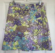 TALBOTS Abstract Lilac Florals Slight A Line SKIRT SIZE 4 LINED BACK ZIP Stretch
