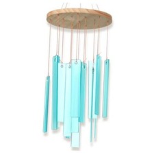17" Sea Glass Shell Wind Chimes for Outside Handcrafted Gradient Turquoise