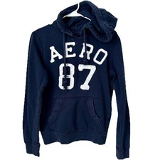 Aeropostale Aero 87 Hoodie Women  s XS Navy Blue Distressed Letters Varsity Y2K