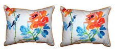 Pair of Betsy Drake Bird  Roses Small Pillows 11X 14