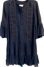 LOFT Navy Crochet Boho Tunic Dress Size 4 Ruffle Hem Flowy
