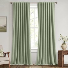 Blackout Linen Curtains 42 W x 96 L Sage Green Thermal Insulation 2 Panels Solid