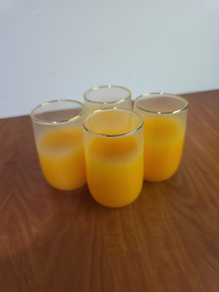 Set of 4 Orange/White Ombre Frosted Glass Tumbler Glasses, Gold-Tone Rim