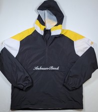 Anheuser Busch Mens XL Windbreaker Jacket 1/2 Zip Front Pocket Black Gold    