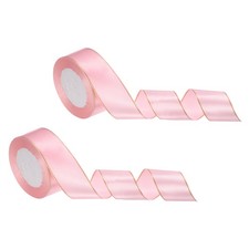 2Roll Satin Ribbon 1-4/7" x 24 Yards, Pink Golden Edge Fabric Ribbons