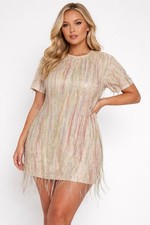 Nasty Gal Plus Size Tassel Beaded Mini Shift Dress 16 Taylor Swift Beige Party