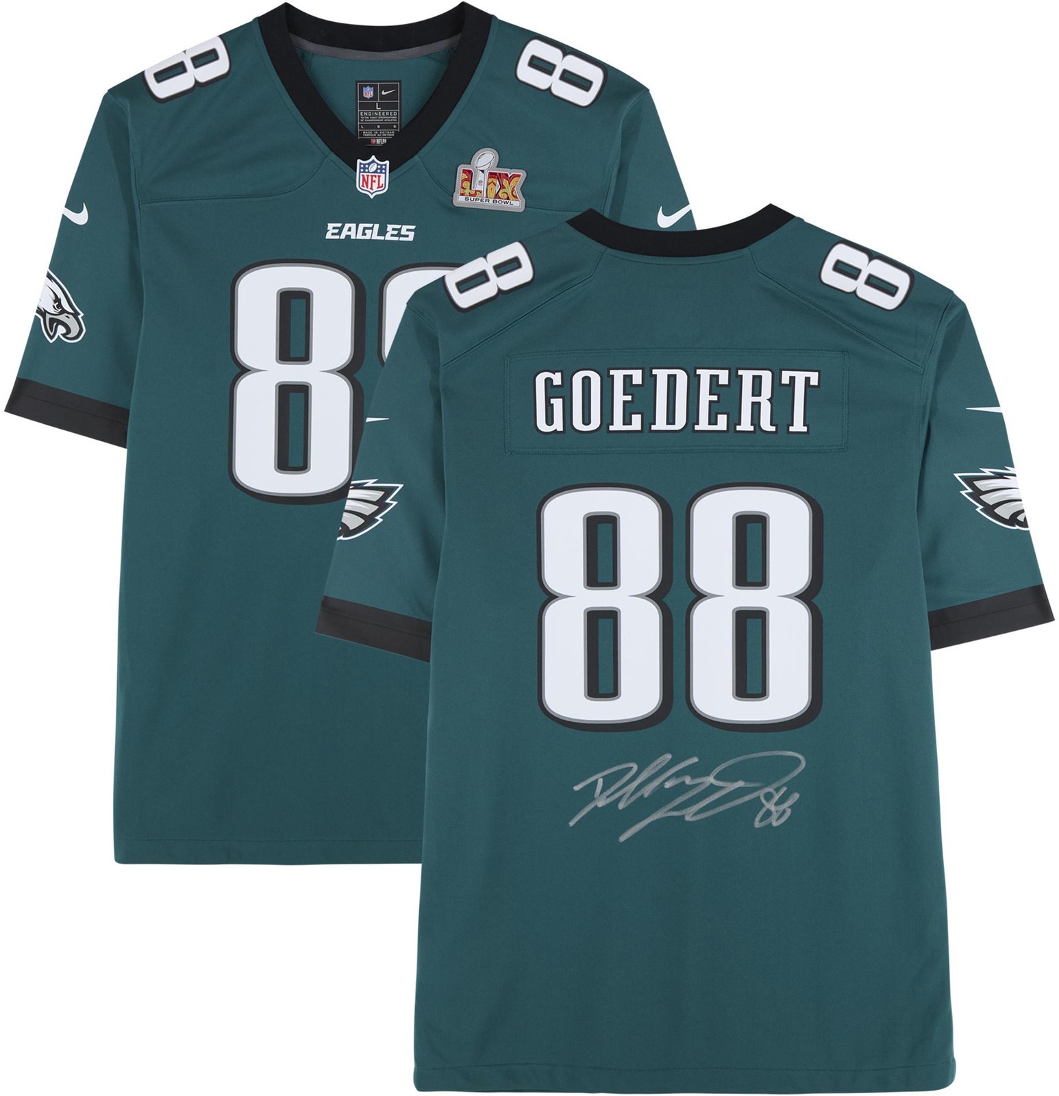 Dallas goedert eagles super bowl lix champs signed super bowl lix game jersey