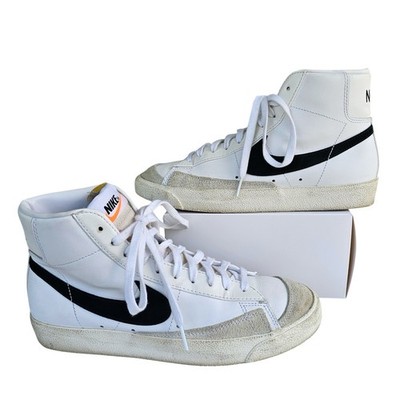 Nike Blazer Mid 77 Vintage White Black Leather Sneakers Mens 9.5