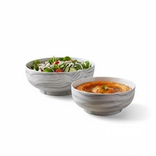 - Marble Serving Bowl Set of 2 – Premium Ceramic Bowls – Elegant Marble Finis...