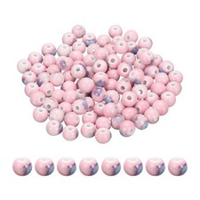100Pcs 8mm Round Ceramic Porcelain Beads, Glaze Change Pink