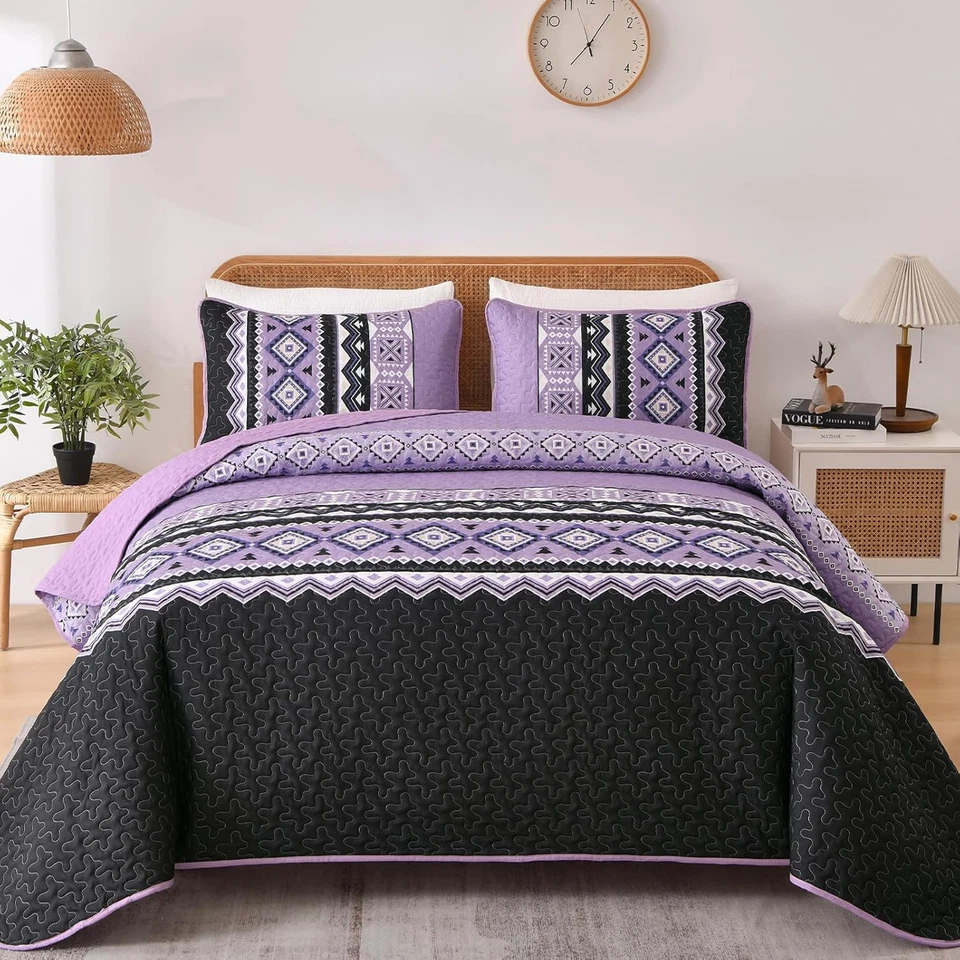 Juego de colcha boho púrpura 3 piezas Queen con 2 fundas de almohada 96x90 Foto 2 de 4