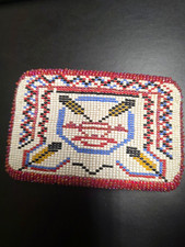 Vintage Hand Beaded Seed Bead Belt Buckle Leather Back Western Boho