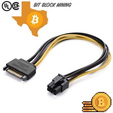 8" Inch SATA 15-Pin to 6-Pin PCI Express Card Power Adapter Cable for Mining PC