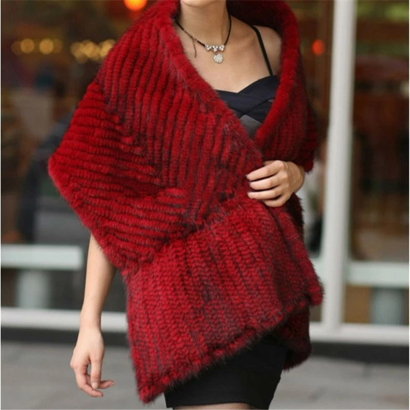 Женщин вязаный норки обертки реальный мех длинные шарфы в полоску двойного назначения шарф шали - Изображение 4 из 4