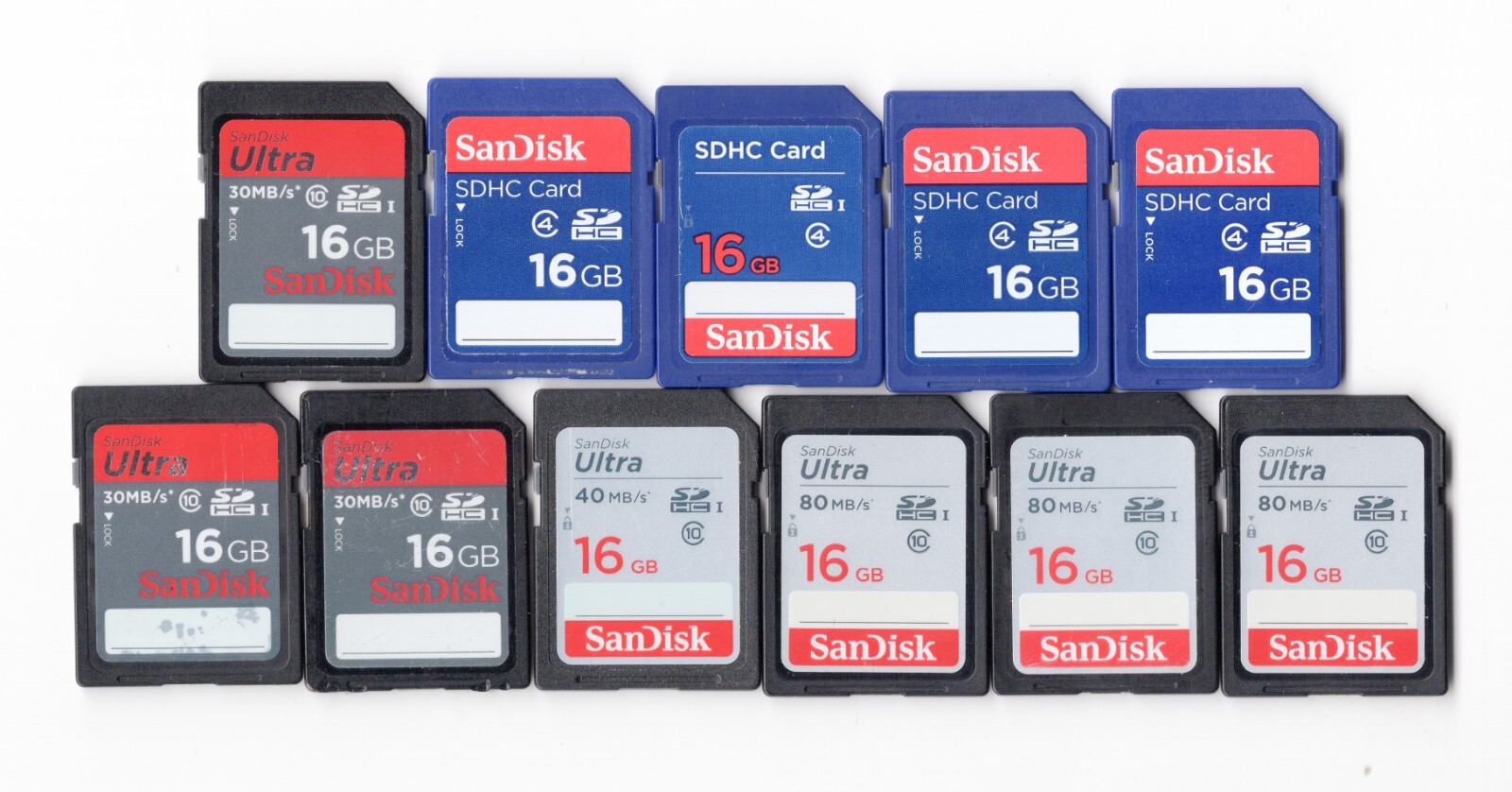 Lot Of 11x SanDisk 16GB SDHC Camera Memory Cards